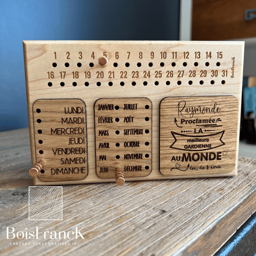 Calendrier perpétuel, Goodies, Calendrier perpétuel personnalisable en  bois