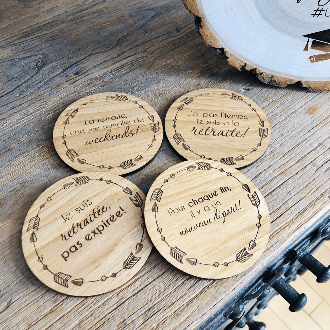 Ensemble de 4 sous-verres en bois Cadeaux personnalisés Noël pour