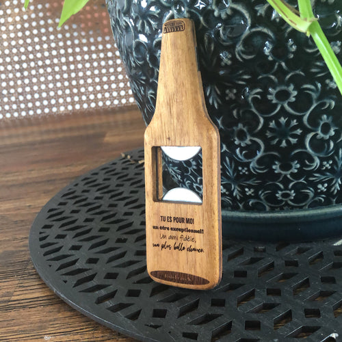 Ouvre-bouteille en bois avec motif de feuilles personnalisé, ouvre