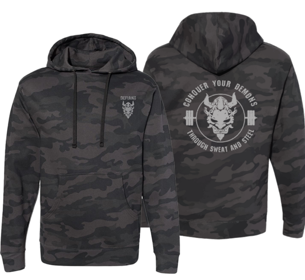 CONQUER YOUR DEMONS MIDWEIGHT HOODIE - ARMY HEATHER – Defiant Athletic Co