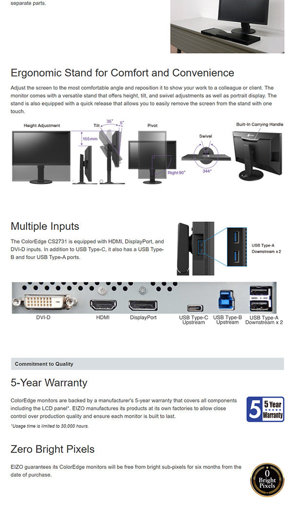 ColorMall Eizo ColorEdge CS2731-BK Monitor Features