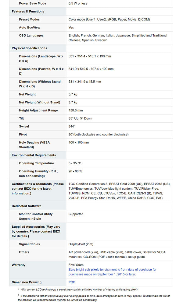 ColorMall Eizo FlexScan EV2456 Monitor Specifications