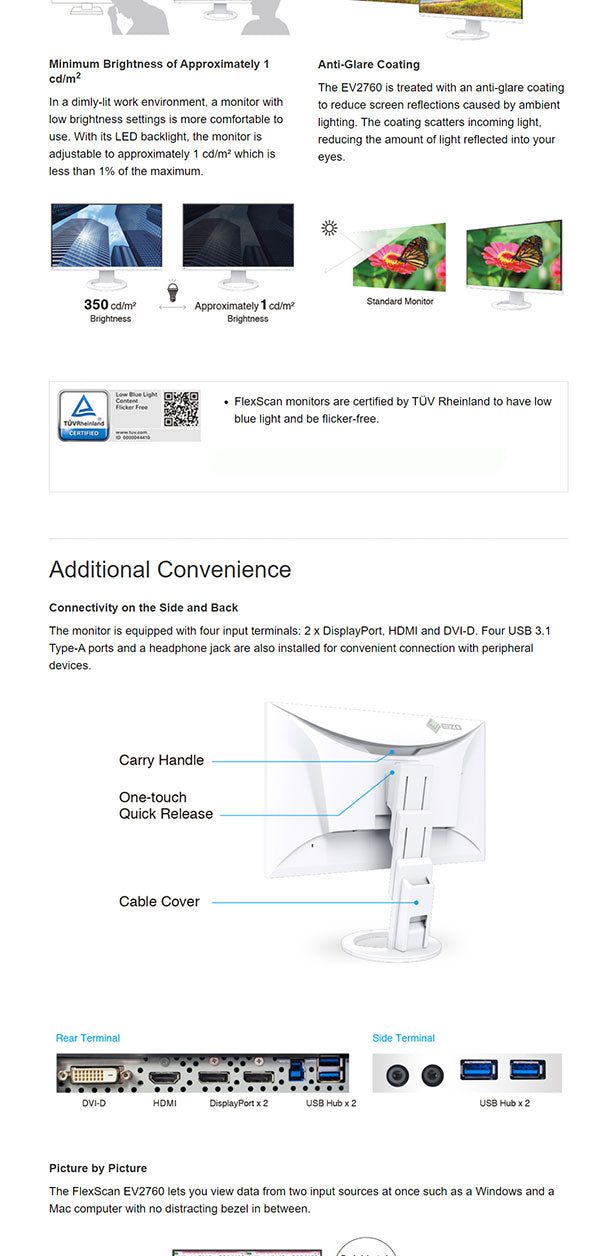ColorMall Eizo FlexScan EV2760FX-BK 27" Monitor Features