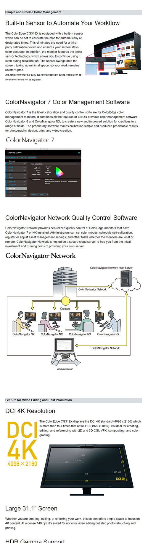 ColorMall Eizo ColorEdge CG319X-4K-BK Monitor Features