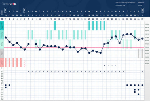 Fertility awareness chart showing ovulation