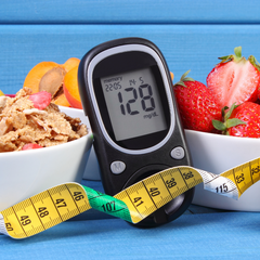 Glucose monitor, measuring tape, and food