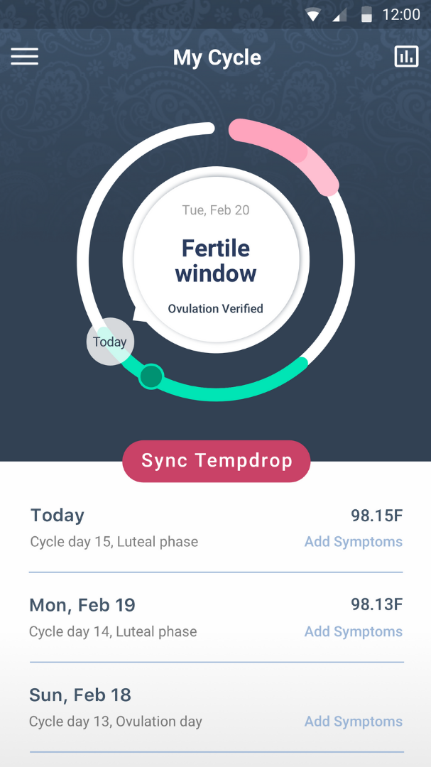 Fertile window open on the Tempdrop app