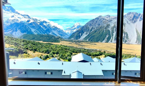 View of snow capped mountains in new zealand