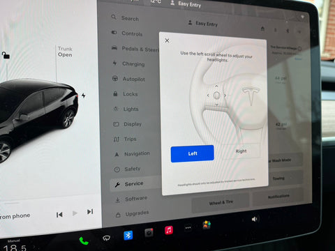 tesla headlight height adjust how to