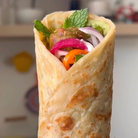 Plant-based Chicken Seekh Kebab Kathi Roll Recipe