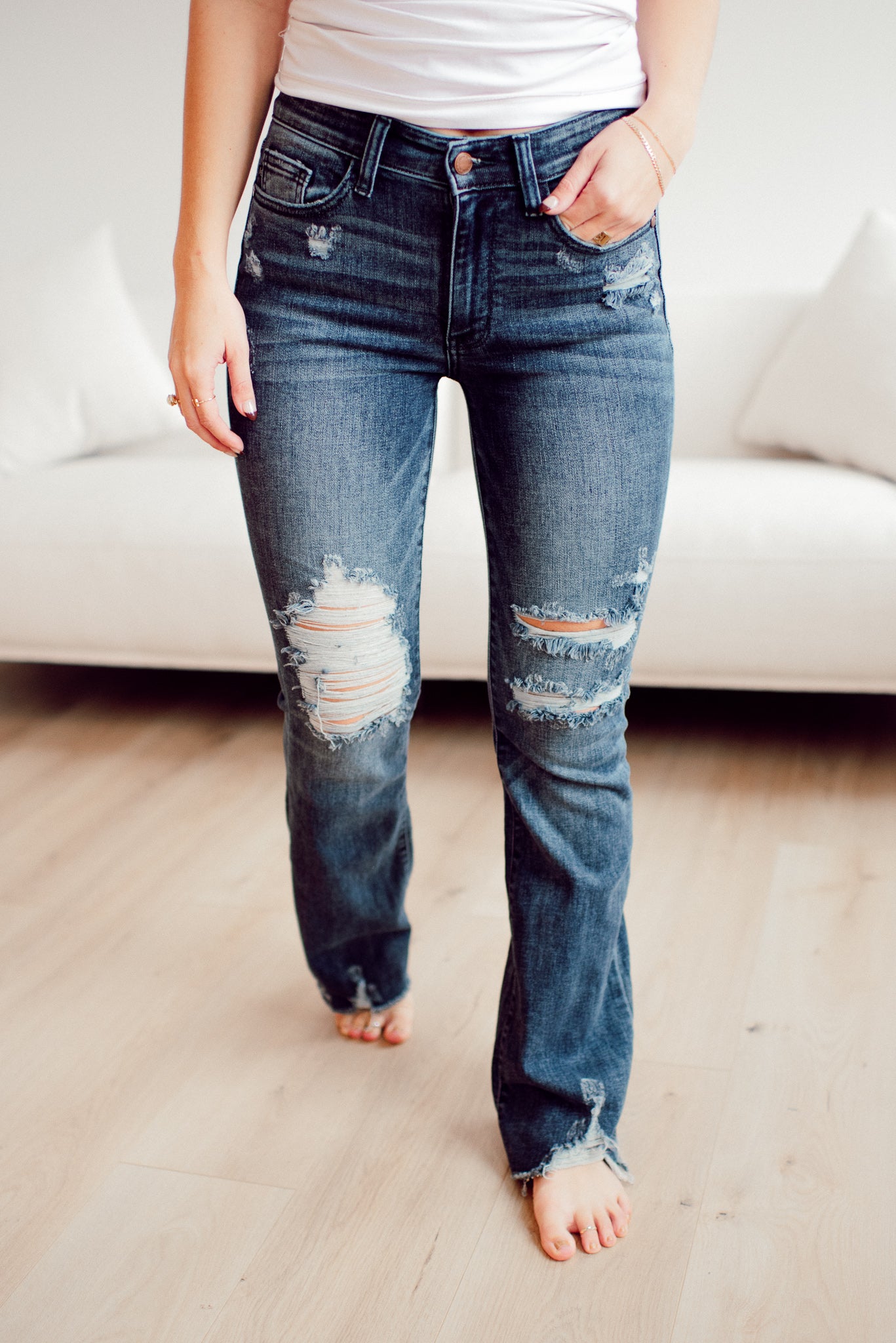 Ramona High Rise Rigid Magic Destroyed Straight Jeans