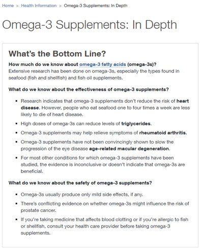 MedlinePlus.gov screen shot of Omega 3 description