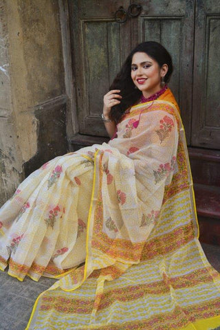 Yellow Kota Cotton Saree, Gupshup Under The Sun