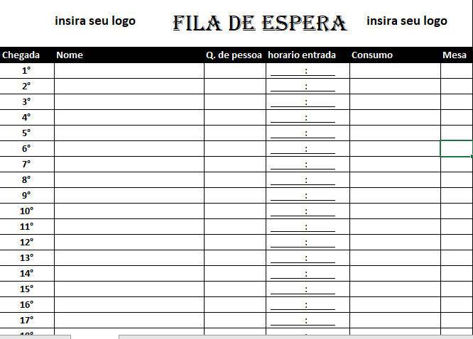 Planilha de Lista de Fila de Espera em Excel – 
