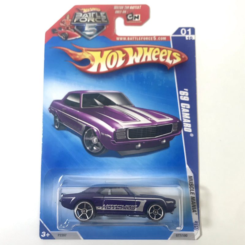 2009 Hot Wheels Muscle Mania 69 Camaro morado OH5