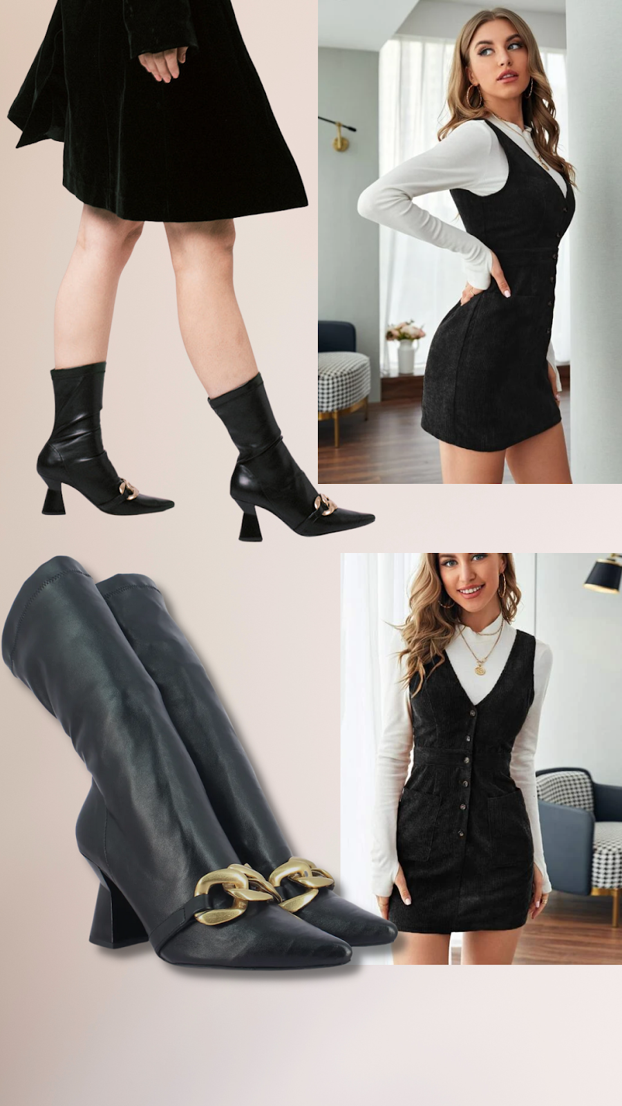 Rosalie Black Calf Boots from Saint G Plus Button-Up Dress
