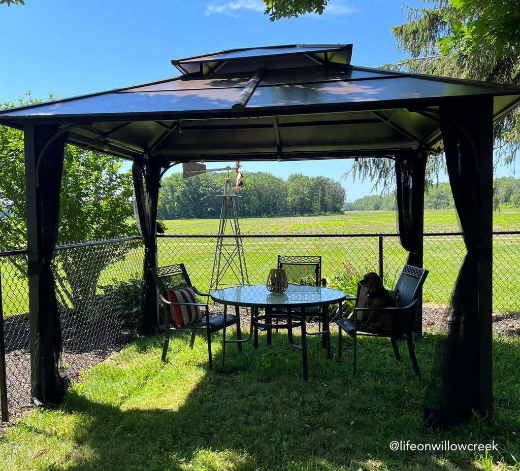 Sunjoy Outdoor Patio 10x12 2-Tier Steel Backyard Hardtop Gazebo