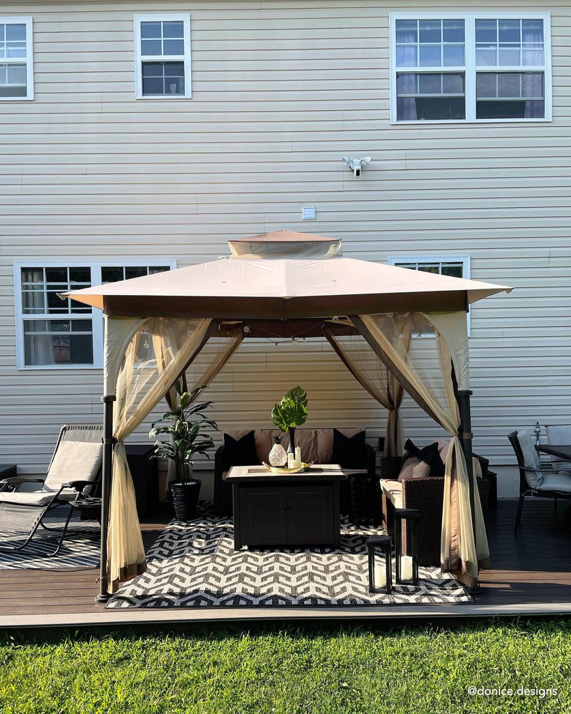 Sunjoy Outdoor Patio 9.5x9.5 Tan 2-Tier Steel Backyard Soft Top Gazebo