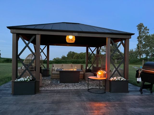 hardtop gazebo with egg chair