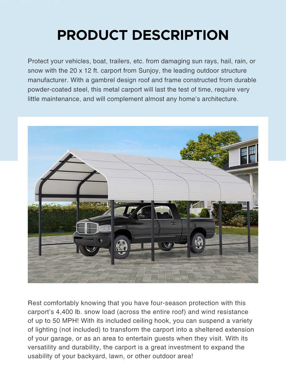 Sunjoy Steel Carports | 12x20 Metal Carport | Portable Carport kit ...