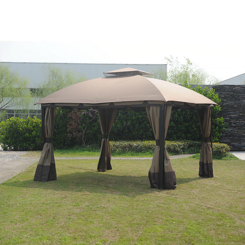 Sunjoy Ginger Snap+Dark Brown Replacement Canopy (Deluxe Version) For South Hampton Gazebo (11x13 FT) L-GZ659PST Sold At BigLots