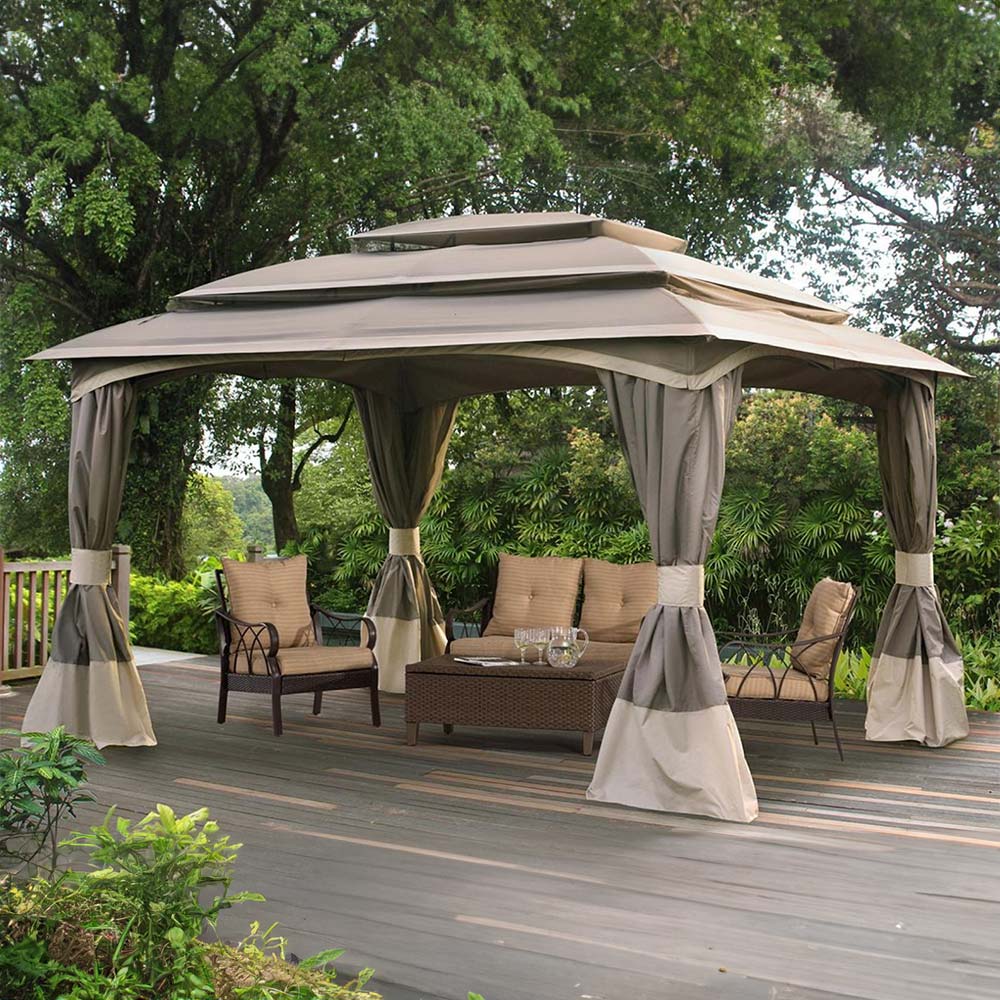 Sunjoy Khaki+Beige Replacement Canopy For AR 3-Tiered Softtop Gazebo (10X12 Ft) L-GZ916PST-F Sold At Lowe's