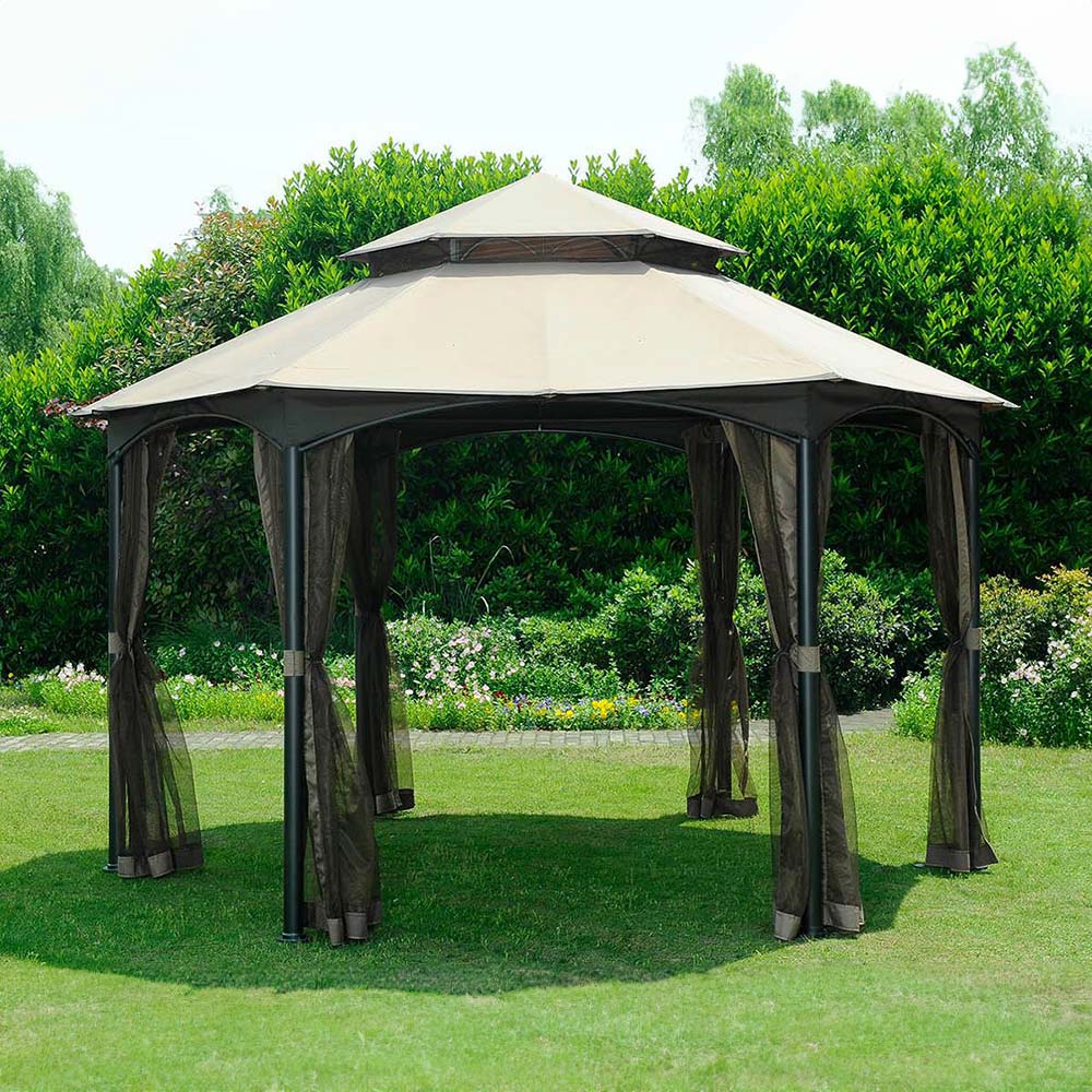 Sunjoy Khaki+Dark Brown Replacement Canopy For Monster Gazebo (12X12 Ft) L-GZ793PST-A1 Sold At Wal-Mart CA