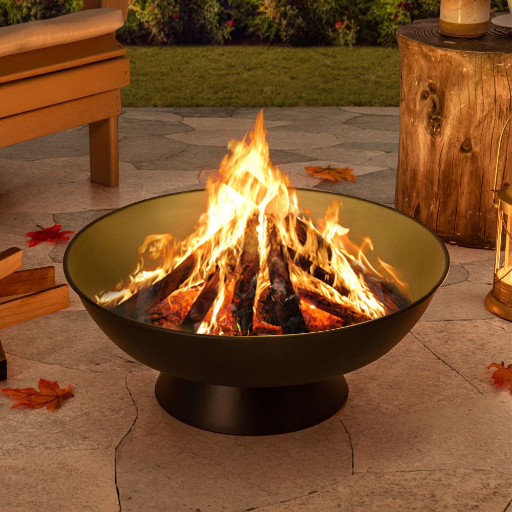 Sunjoy 22 in. Wood Burning Firepit, Black Steel Round Backyard Fire Pit, Wood Burning Outdoor Fire Pit