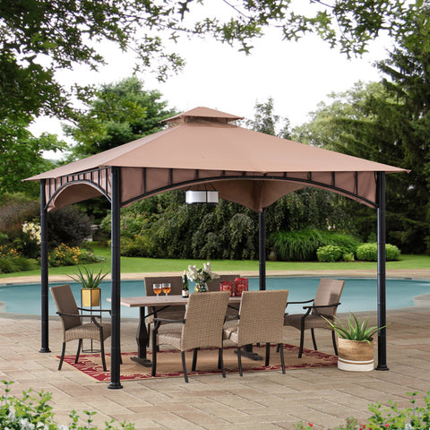 Sunjoy 11ft. x 11 ft. 2-tone Bronze Bamboo Steel Gazebo with 2-tier Hip Roof