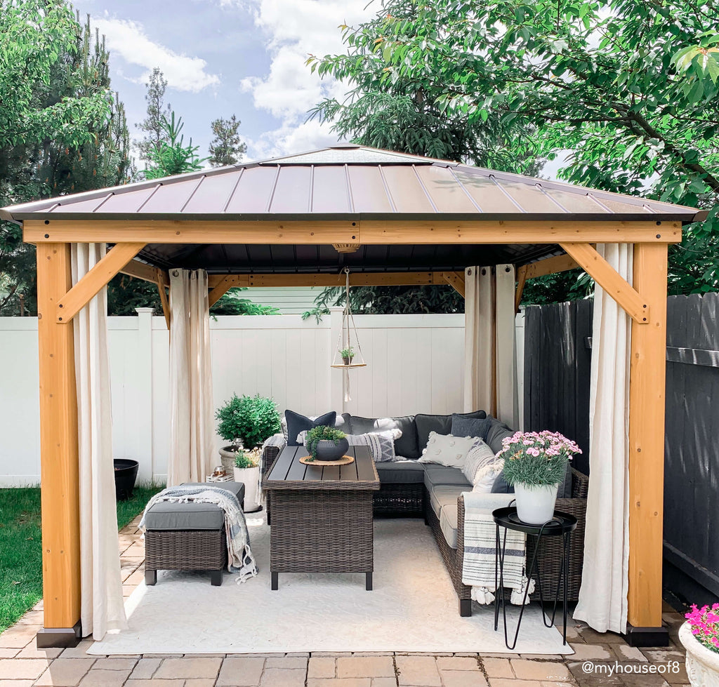 Sunjoy Outdoor Patio 11x13 Wooden Frame Backyard Hardtop Gazebo