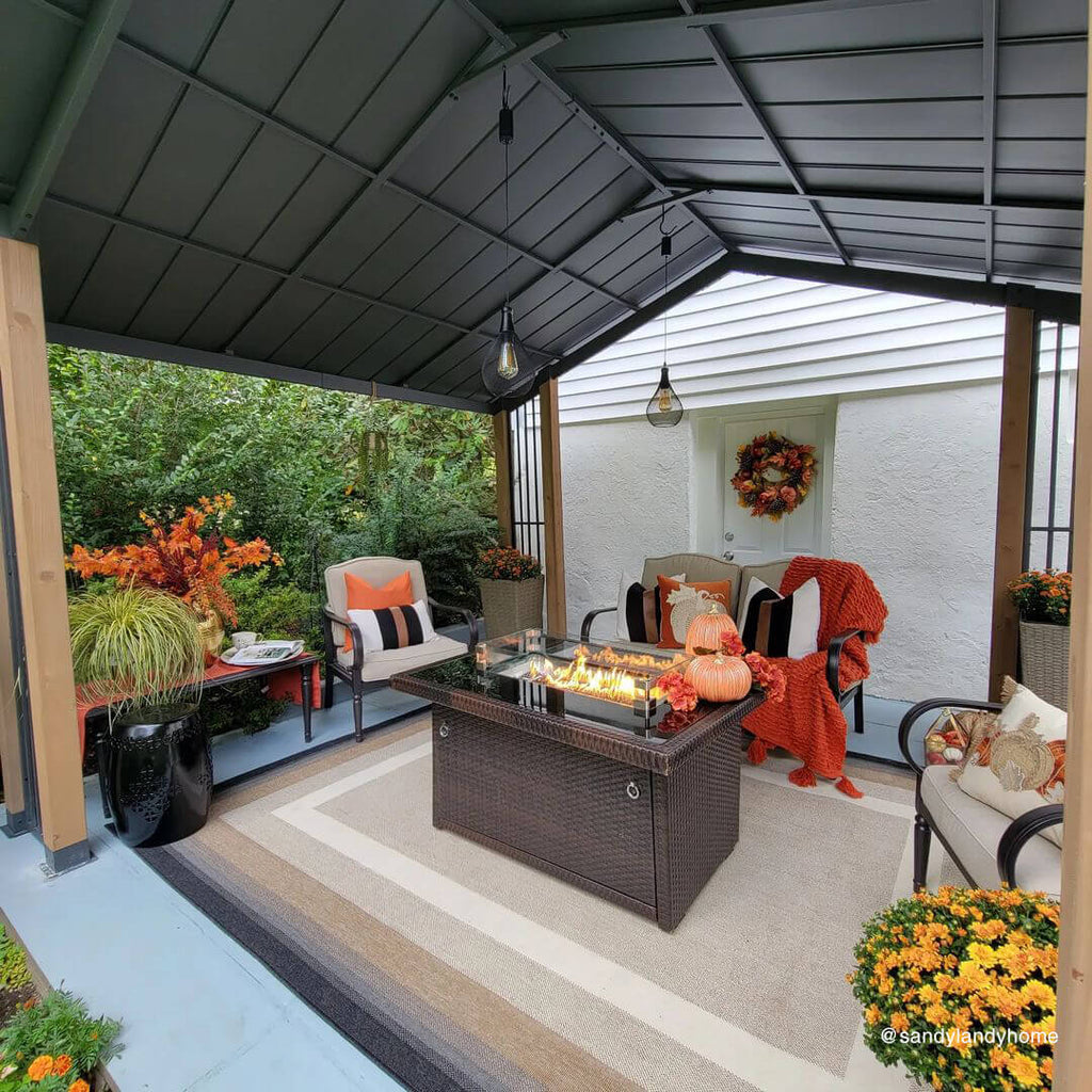 SummerCove Outdoor Patio 11x13 Black Wooden Frame Gable Roof Backyard Hardtop Gazebo/Pavilion