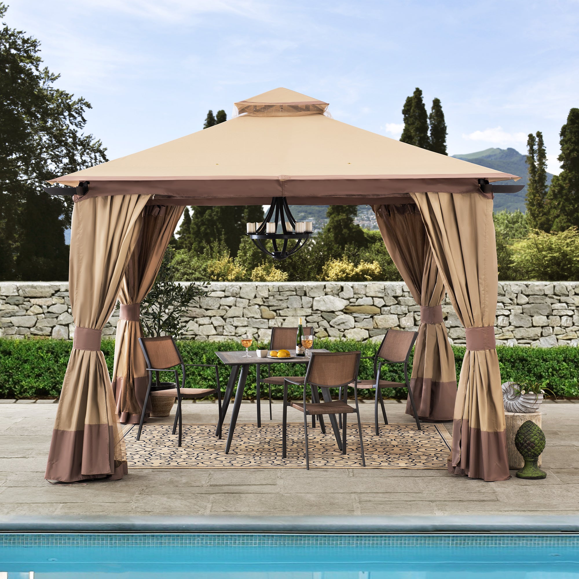 Sunjoy 12x12 Soft Top Gazebo, 2-Tier Aluminum Frame Patio Gazebo with Netting and Curtains