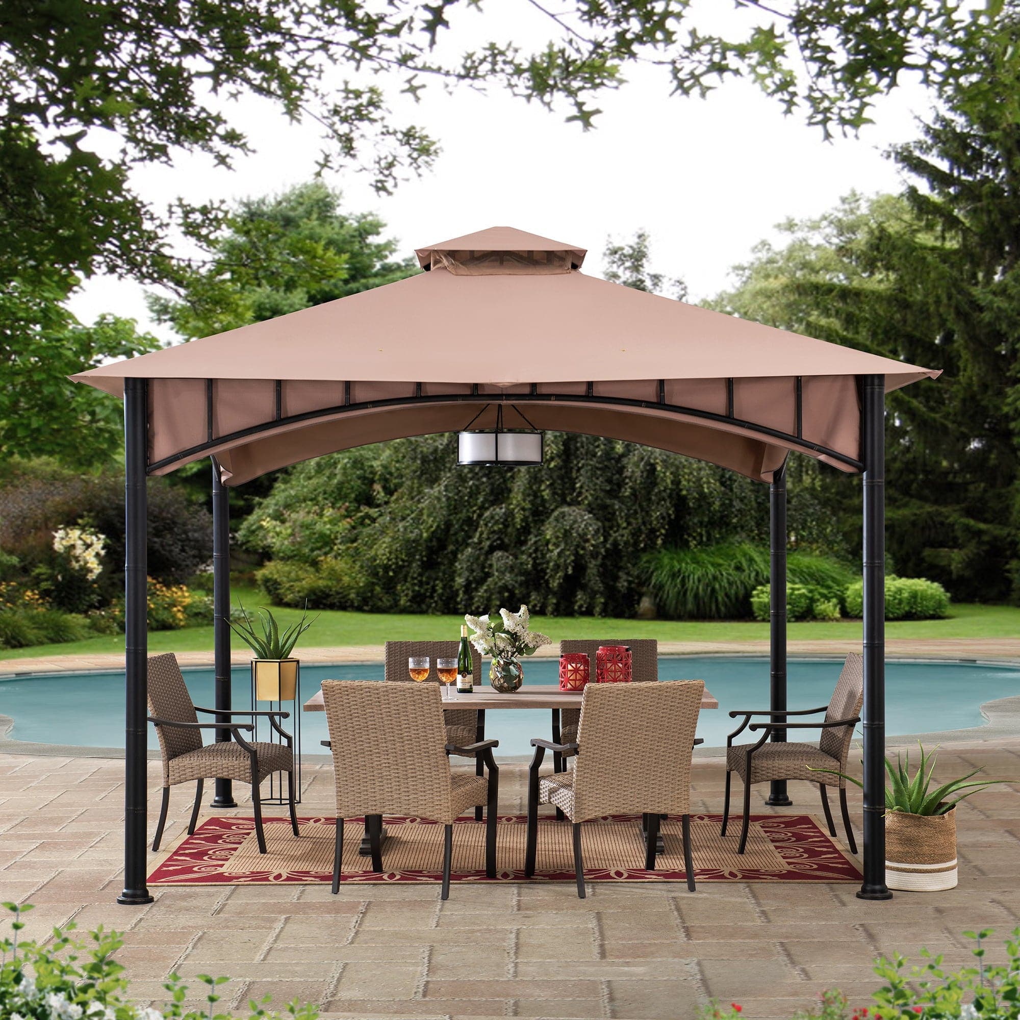 Sunjoy Outdoor Patio 11x11 Beige 2-Tier Steel Backyard Soft Top Gazebo