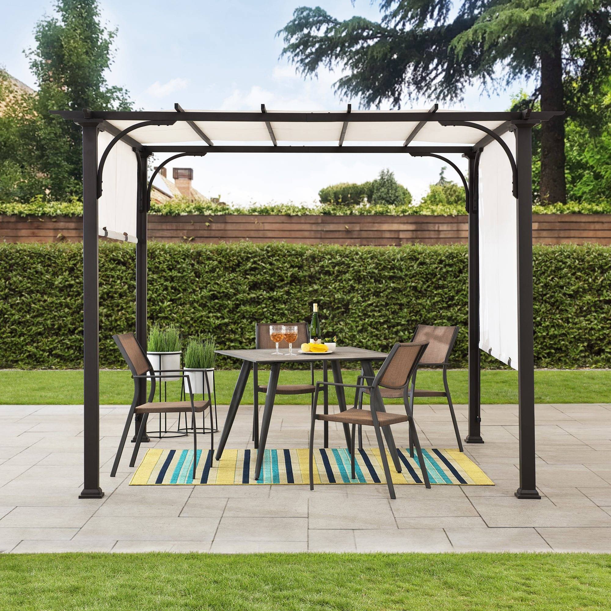 Sunjoy Outdoor Patio 10x10 Modern Metal Frame Pergola Kit with White Adjustable Canopy