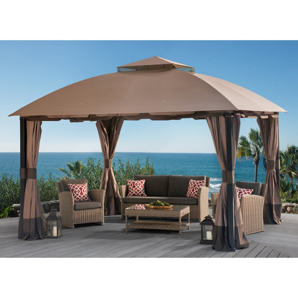 Sunjoy Ginger Snap+Dark Brown Replacement Canopy For South Hampton Gazebo (11x13 FT) L-GZ659PST Sold At Big Lots