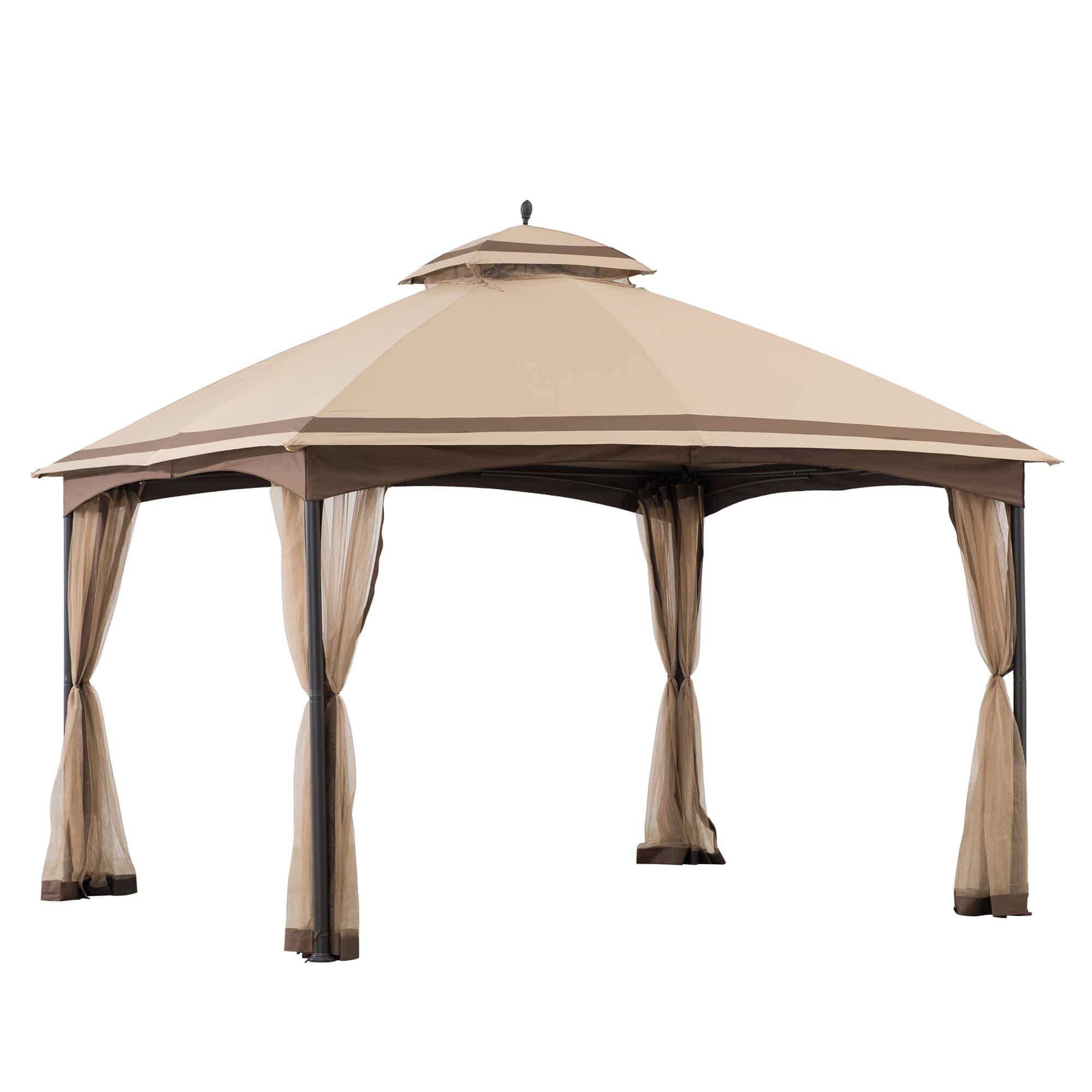 Sunjoy 10.5 ft. x 13 ft. 2-Tier Steel Soft Top Gazebo with Ceiling Hook and Netting