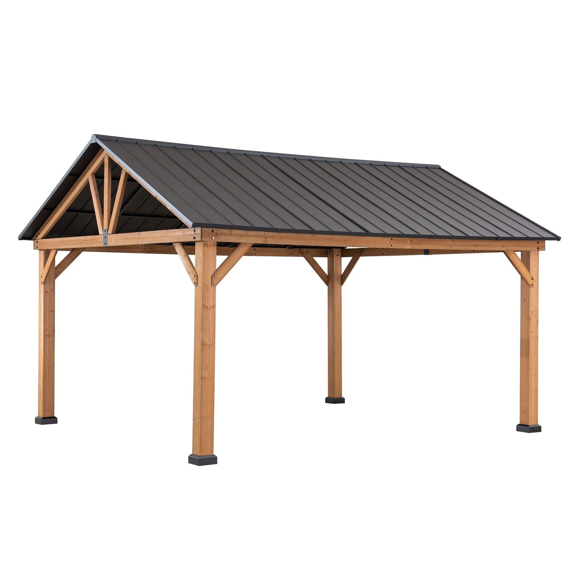 Sunjoy 11 ft. x 13 ft. Black Wooden Frame Gable Roof Hardtop Gazebo with Ceiling Hook