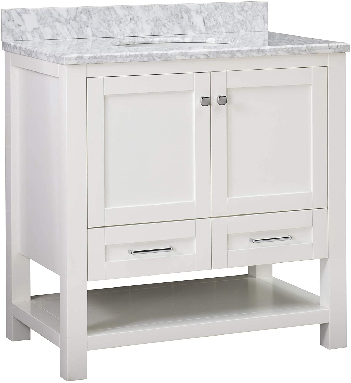 Sunjoy 36 Inch White Small Single Sink Modern Bathroom Vanities with Marble Countertop