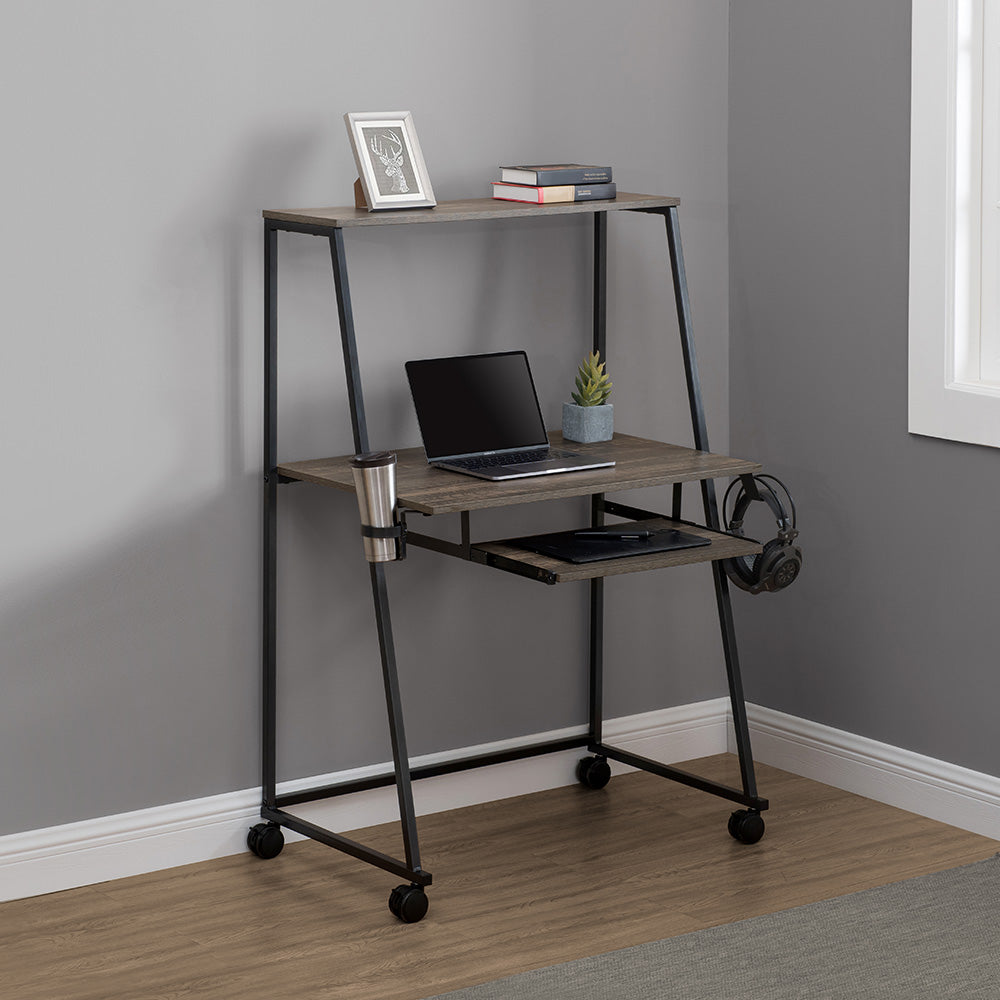 Sunjoy 33&quot; Simplistic Mobile Computer Desk with Lockable Wheels, Cup Holder and Headset Hook