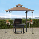 Sunjoy 5 ft. x 8 ft. Khaki 2-Tier Steel Soft Top Grill Gazebo with Shelves and Hooks
