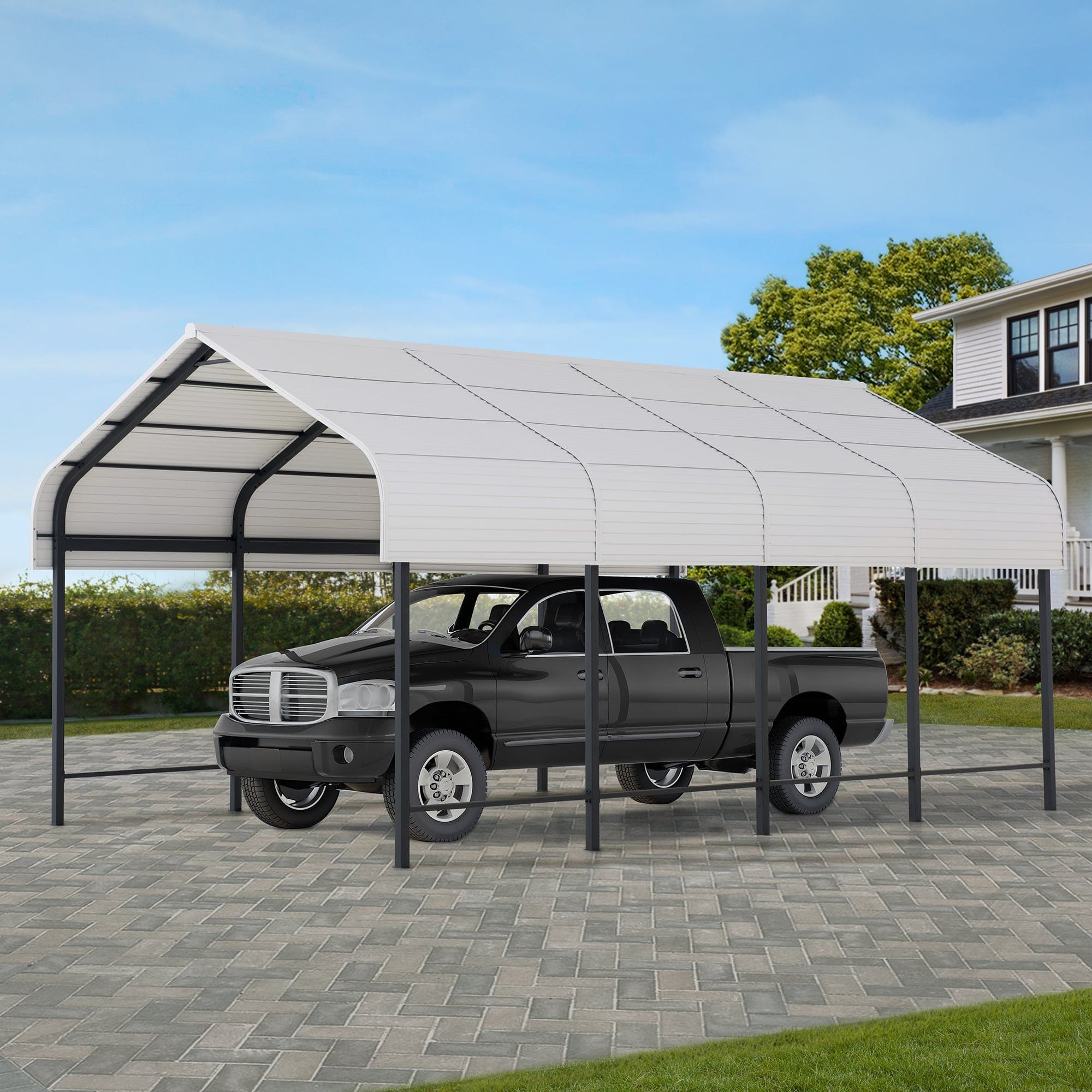 Sunjoy Steel Carports 12x20 Heavy Duty Metal Gazebo, Outdoor Living Pavilion with Ceiling Hook