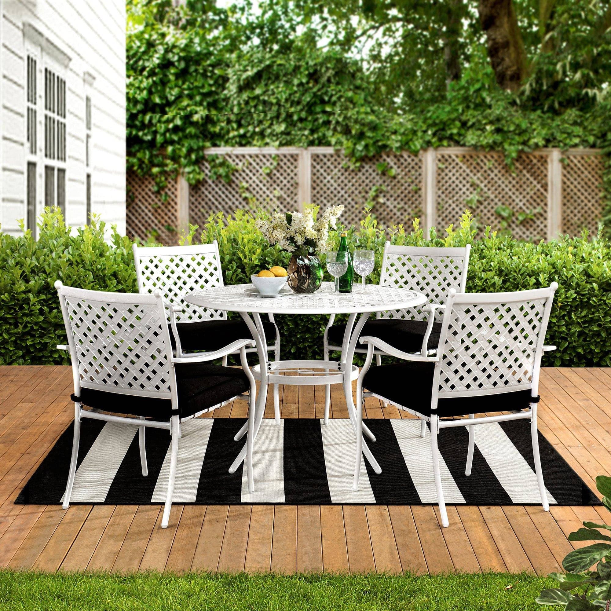 Sunjoy 5-Piece Patio Dining Set White Steel Outdoor Dining Sets with Seat Cushions and Umbrella Hole