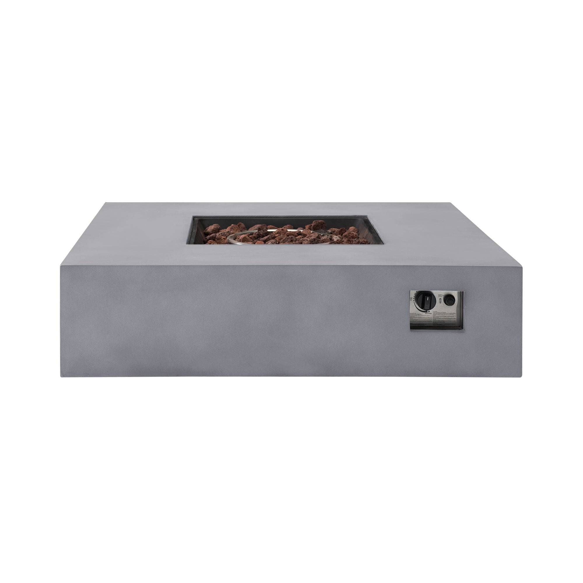 Sunjoy 42 in. Modern Gray Outdoor Square Steel Propane Fire Pit Table with Lid and Lava Rocks