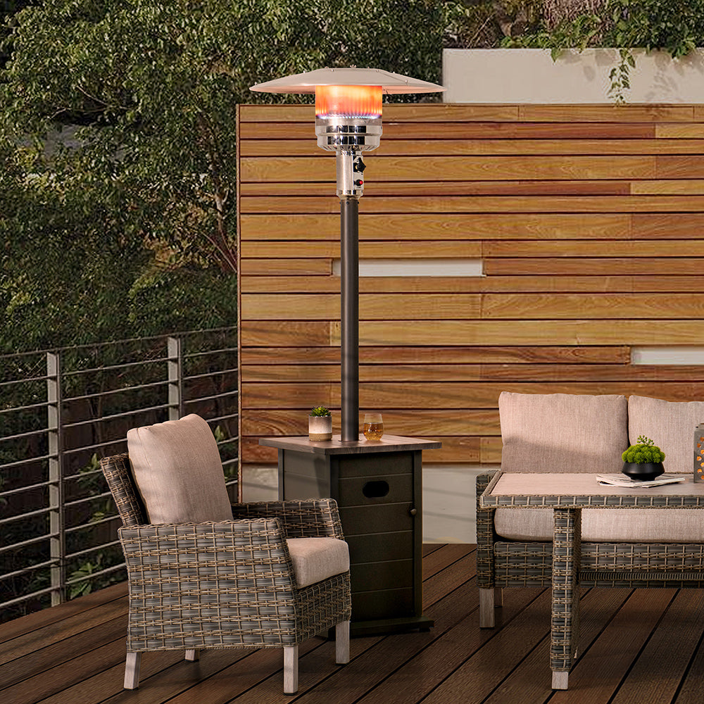 Sunjoy 40,000 BTU Gray Steel Frame Outdoor Patio Propane Heater with Table Top for Commercial &amp; Residential Use