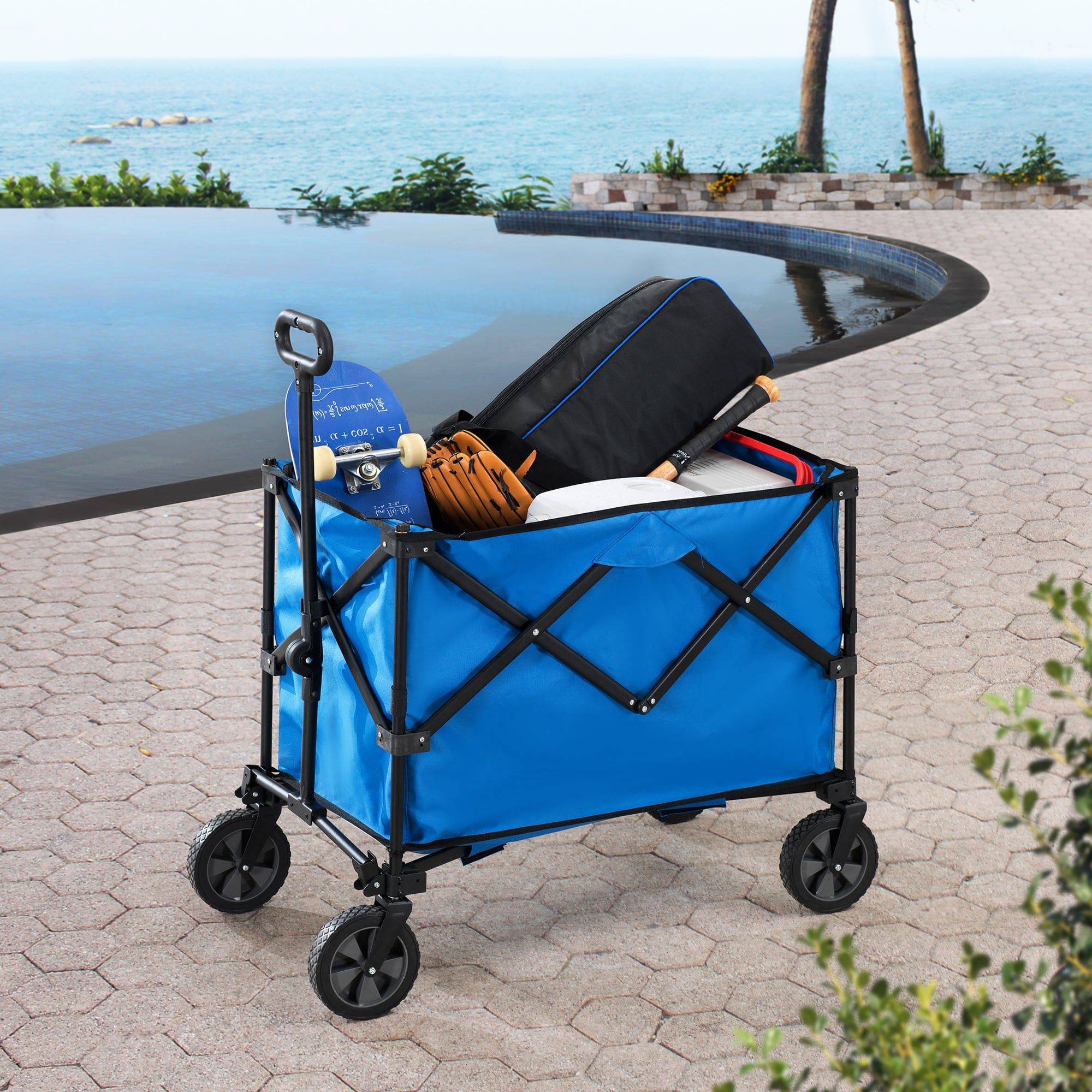 Sunjoy Collapsible Folding Wagon Cart with 255L Oversized Capacity and Big Wheels