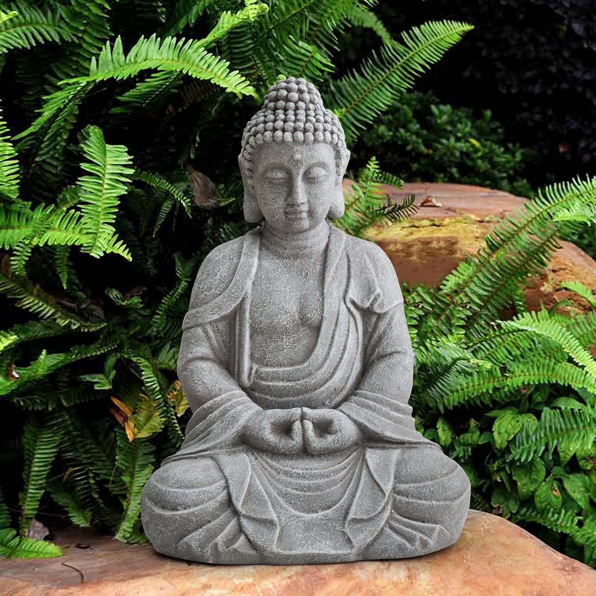 Sunjoy Buddha Statue 20 in. Large SizedÂ Buddha Garden Statue Gray Decorative Outdoor Buddha Statue