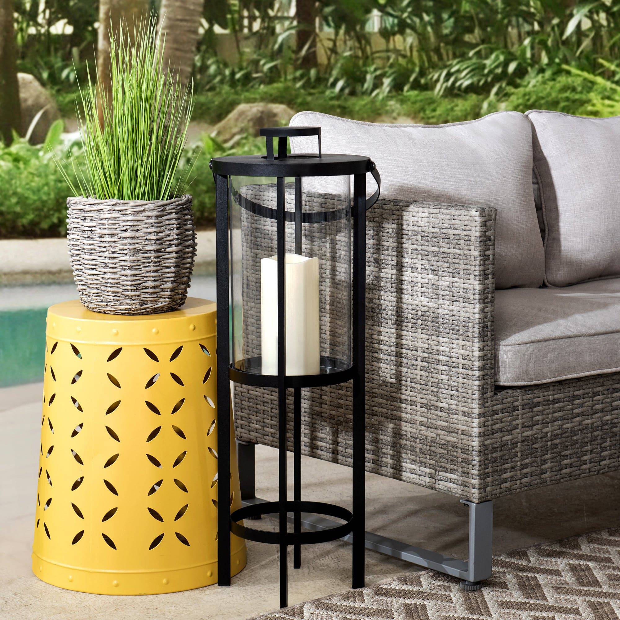 Sunjoy Transitional Black Outdoor Battery Powered LED Standing Lantern