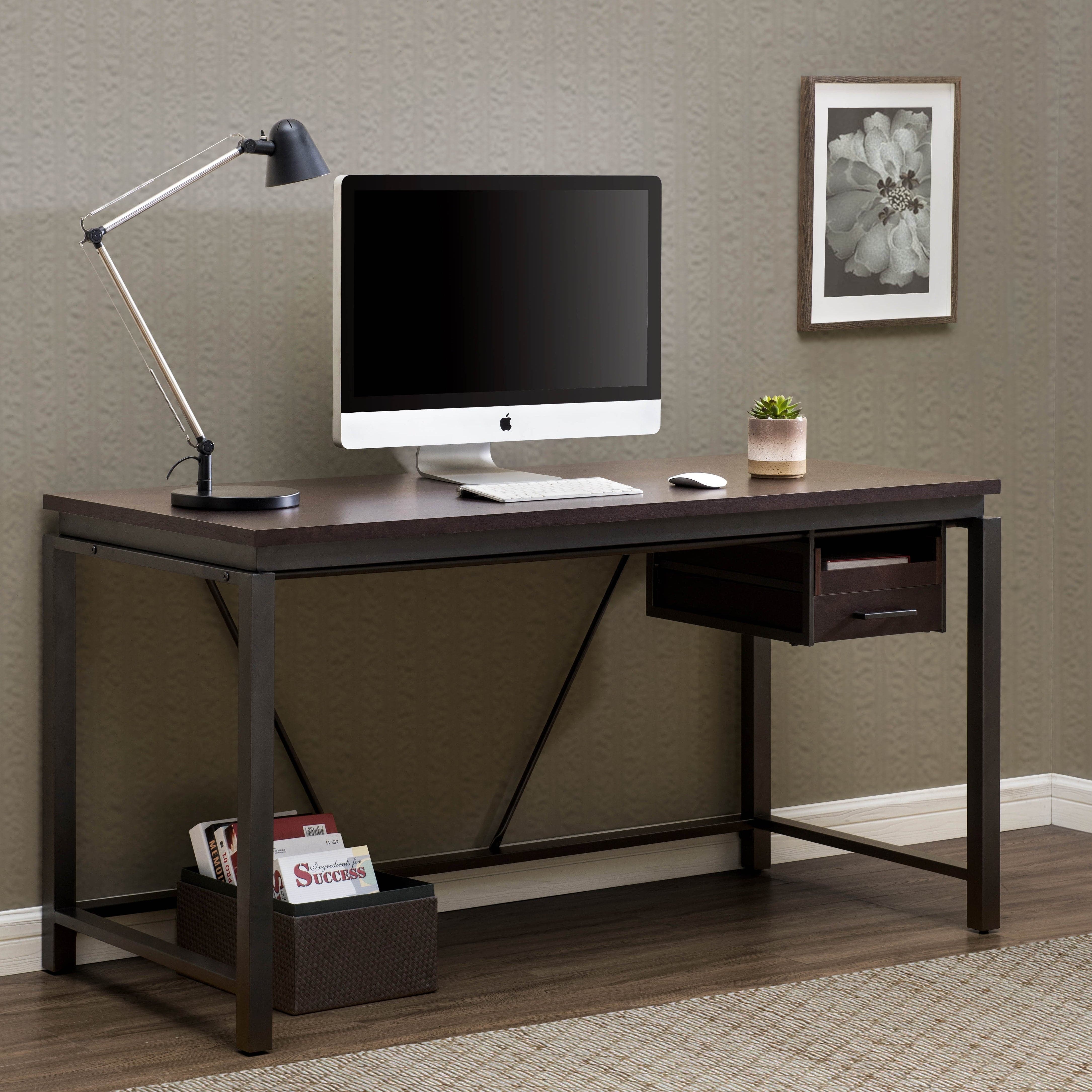 Sunjoy 58&quot; Brown Computer Desk with Motion Drawer and Removable Tray