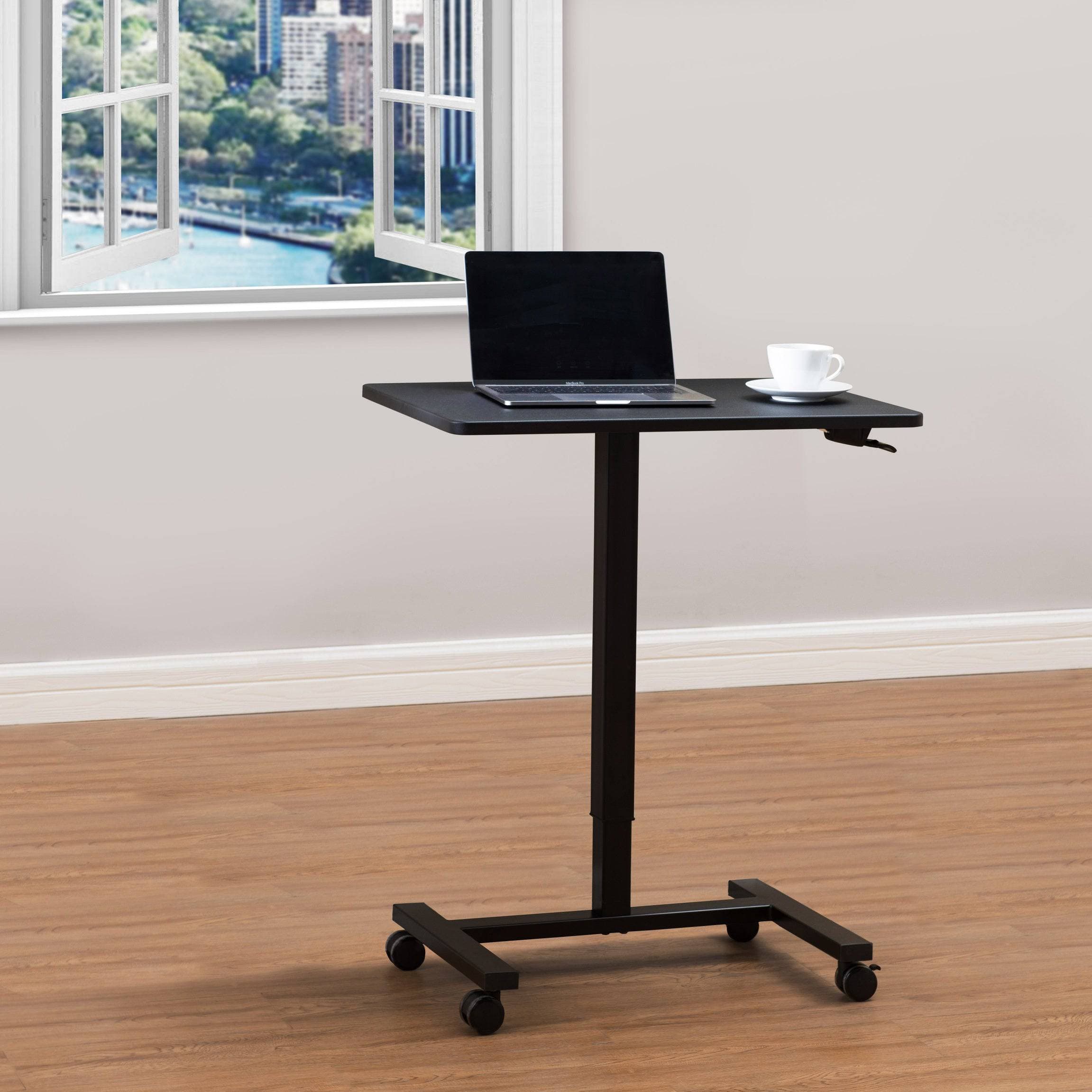 Sunjoy 27&quot; Black Adjustable Office Mobile Desk Cart with Locking Casters