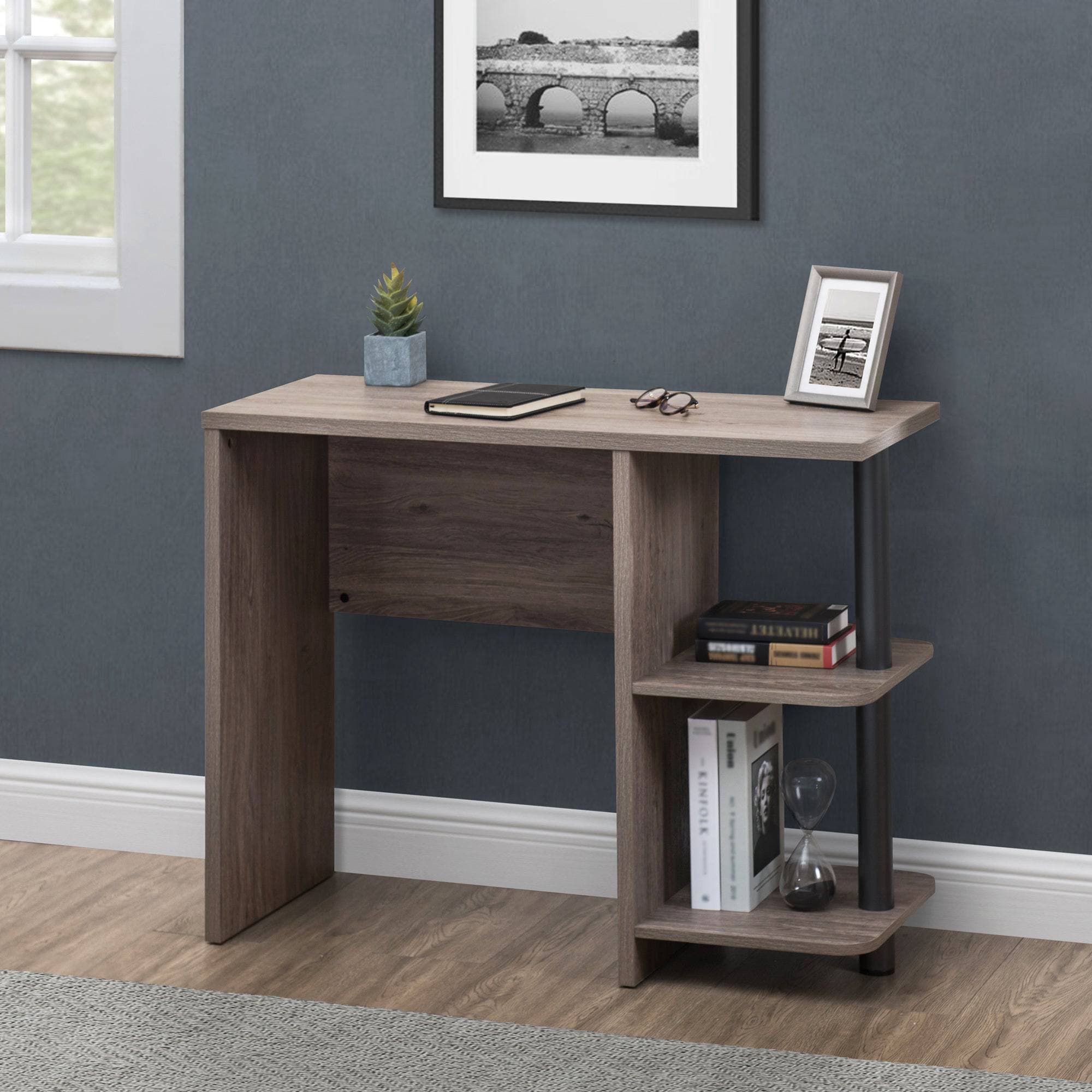 Sunjoy 39&quot; Farmhouse Design Computer Desk with Two Open Shelves